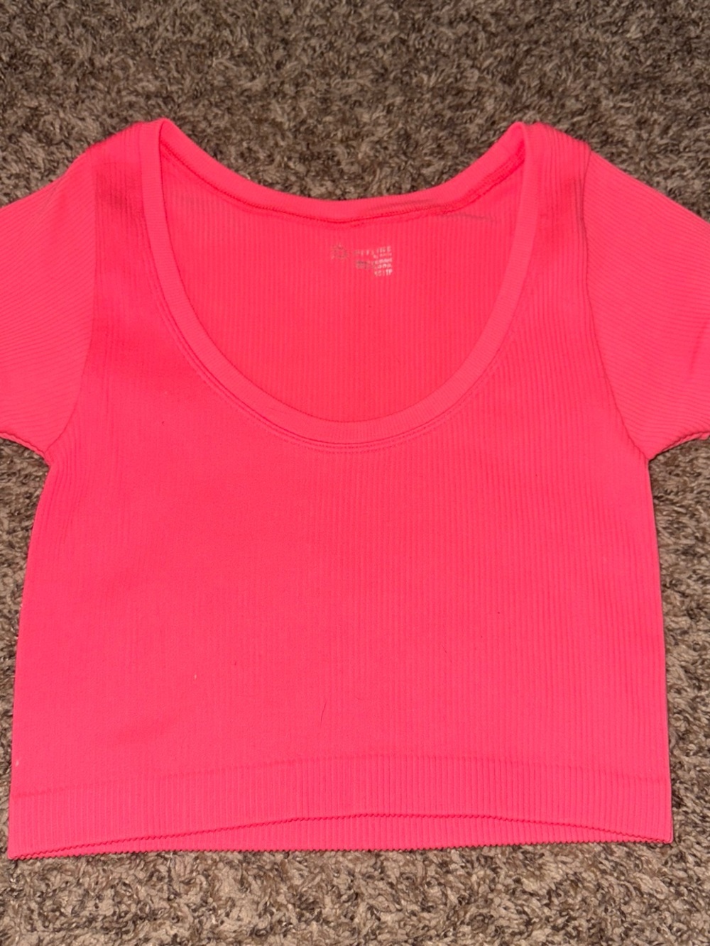 aerie Neon Pink Ribbed Scoop Crop Top